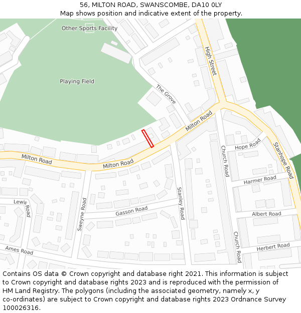 56, MILTON ROAD, SWANSCOMBE, DA10 0LY: Location map and indicative extent of plot