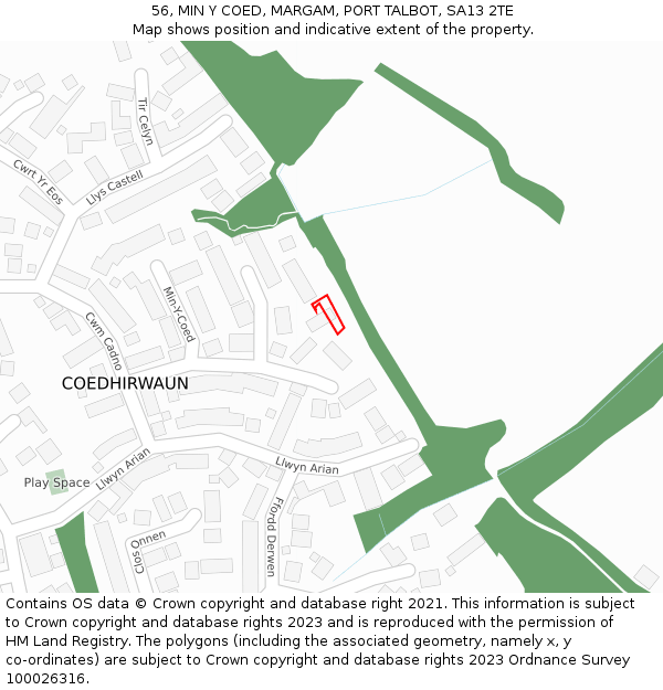 56, MIN Y COED, MARGAM, PORT TALBOT, SA13 2TE: Location map and indicative extent of plot