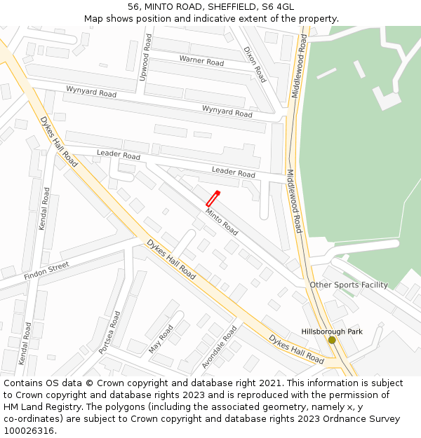 56, MINTO ROAD, SHEFFIELD, S6 4GL: Location map and indicative extent of plot
