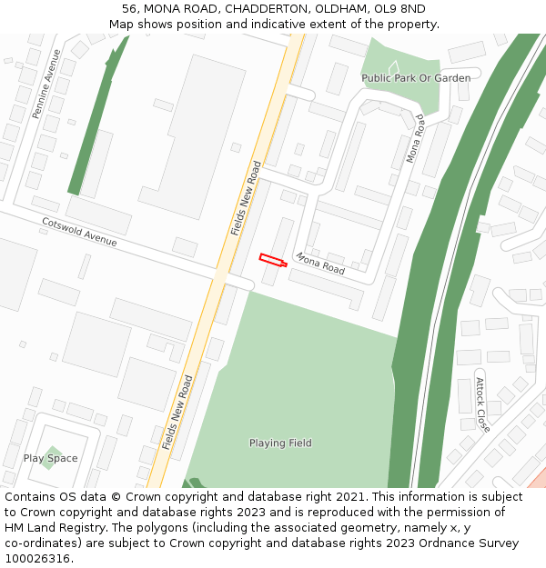 56, MONA ROAD, CHADDERTON, OLDHAM, OL9 8ND: Location map and indicative extent of plot