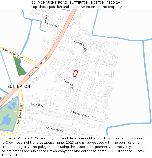 56, MONARCHS ROAD, SUTTERTON, BOSTON, PE20 2HJ: Location map and indicative extent of plot