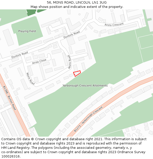 56, MONS ROAD, LINCOLN, LN1 3UG: Location map and indicative extent of plot