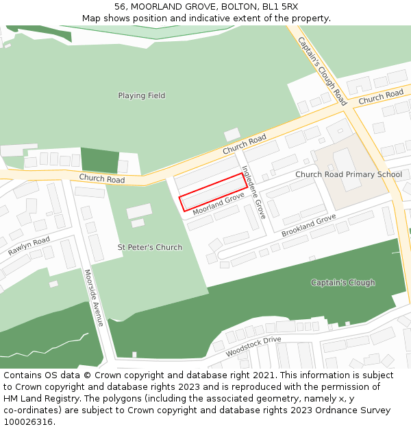 56, MOORLAND GROVE, BOLTON, BL1 5RX: Location map and indicative extent of plot