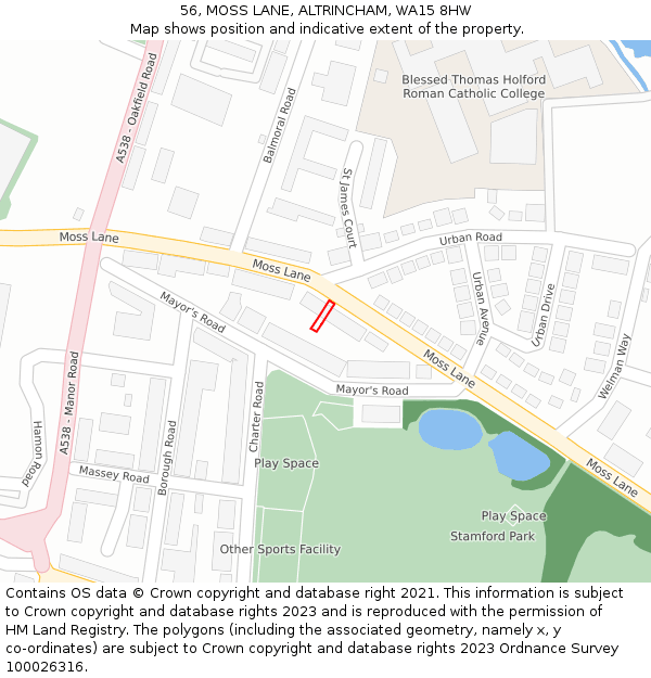 56, MOSS LANE, ALTRINCHAM, WA15 8HW: Location map and indicative extent of plot