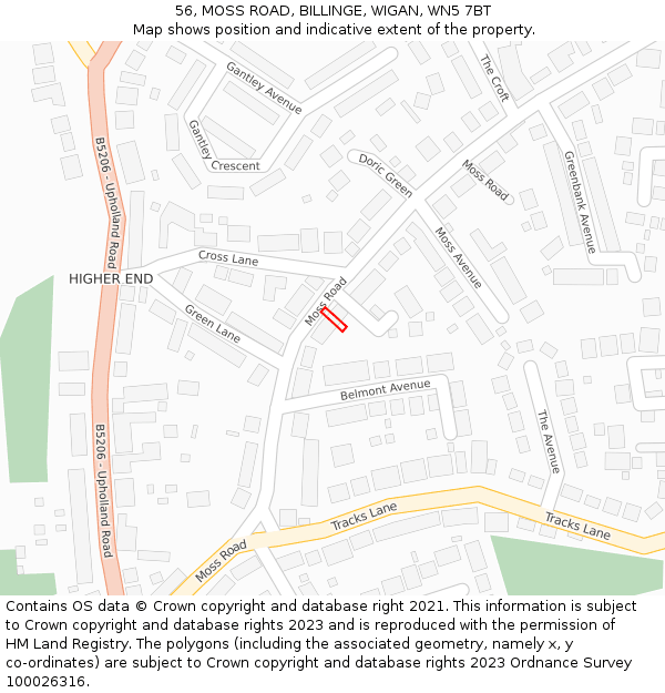 56, MOSS ROAD, BILLINGE, WIGAN, WN5 7BT: Location map and indicative extent of plot