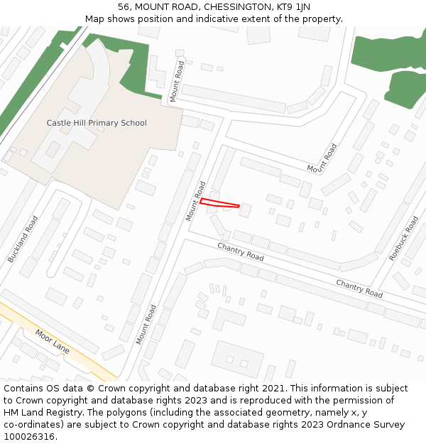 56, MOUNT ROAD, CHESSINGTON, KT9 1JN: Location map and indicative extent of plot