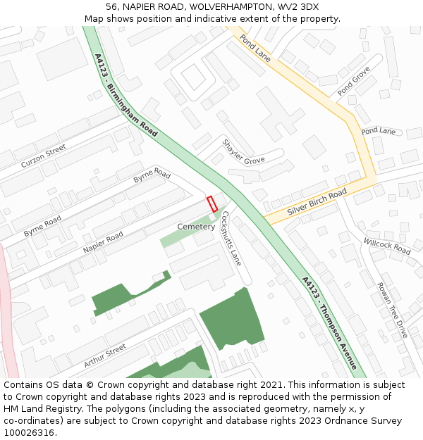 56, NAPIER ROAD, WOLVERHAMPTON, WV2 3DX: Location map and indicative extent of plot