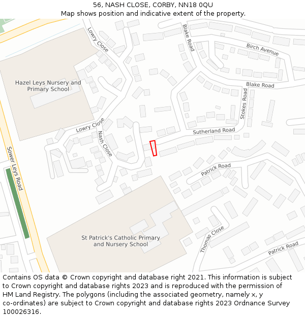 56, NASH CLOSE, CORBY, NN18 0QU: Location map and indicative extent of plot