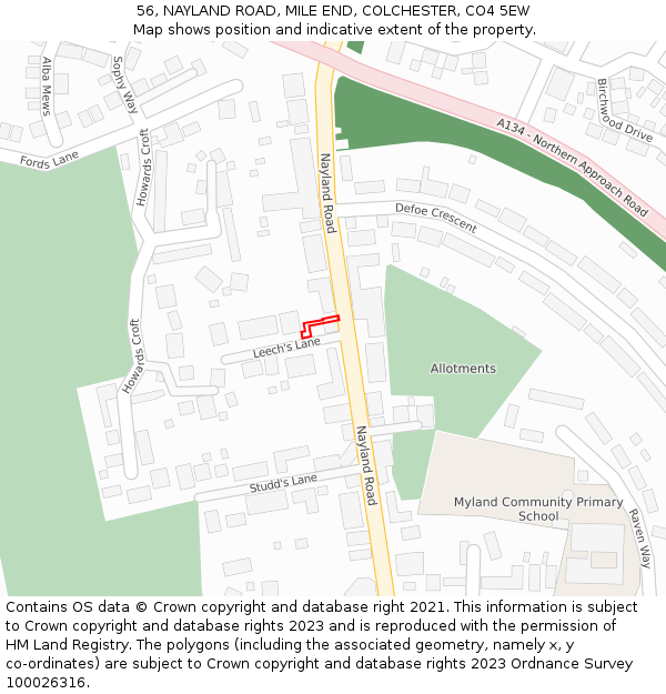 56, NAYLAND ROAD, MILE END, COLCHESTER, CO4 5EW: Location map and indicative extent of plot