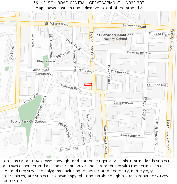 56, NELSON ROAD CENTRAL, GREAT YARMOUTH, NR30 3BB: Location map and indicative extent of plot