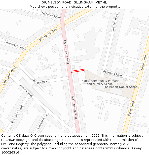 56, NELSON ROAD, GILLINGHAM, ME7 4LJ: Location map and indicative extent of plot