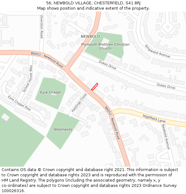 56, NEWBOLD VILLAGE, CHESTERFIELD, S41 8RJ: Location map and indicative extent of plot