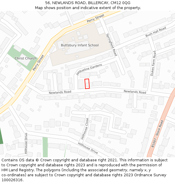 56, NEWLANDS ROAD, BILLERICAY, CM12 0QG: Location map and indicative extent of plot