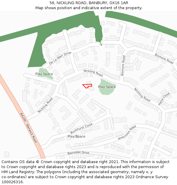 56, NICKLING ROAD, BANBURY, OX16 1AR: Location map and indicative extent of plot