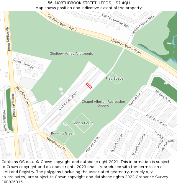 56, NORTHBROOK STREET, LEEDS, LS7 4QH: Location map and indicative extent of plot