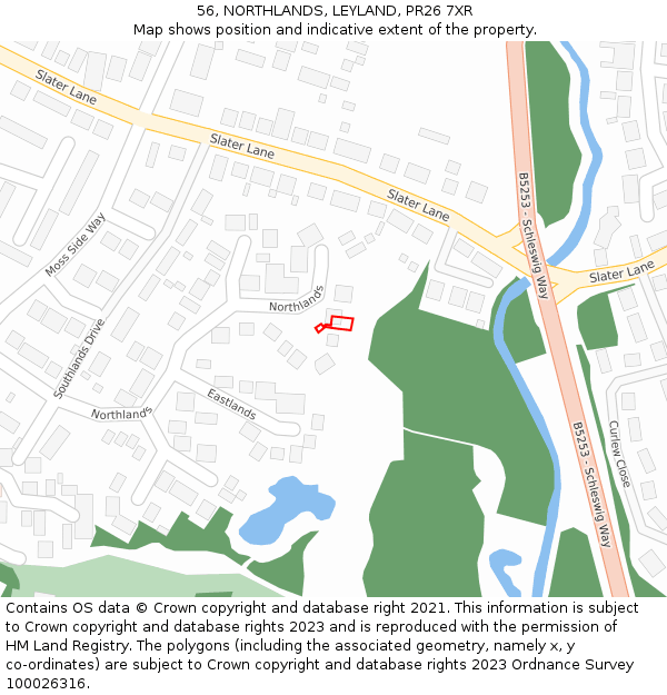 56, NORTHLANDS, LEYLAND, PR26 7XR: Location map and indicative extent of plot