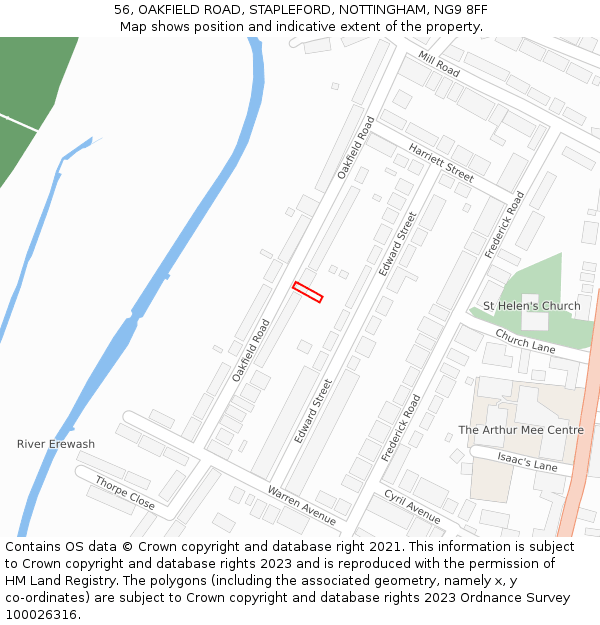 56, OAKFIELD ROAD, STAPLEFORD, NOTTINGHAM, NG9 8FF: Location map and indicative extent of plot
