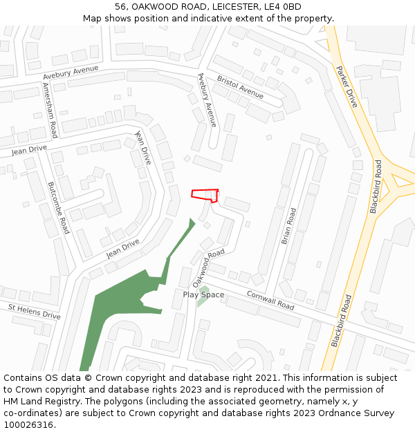 56, OAKWOOD ROAD, LEICESTER, LE4 0BD: Location map and indicative extent of plot