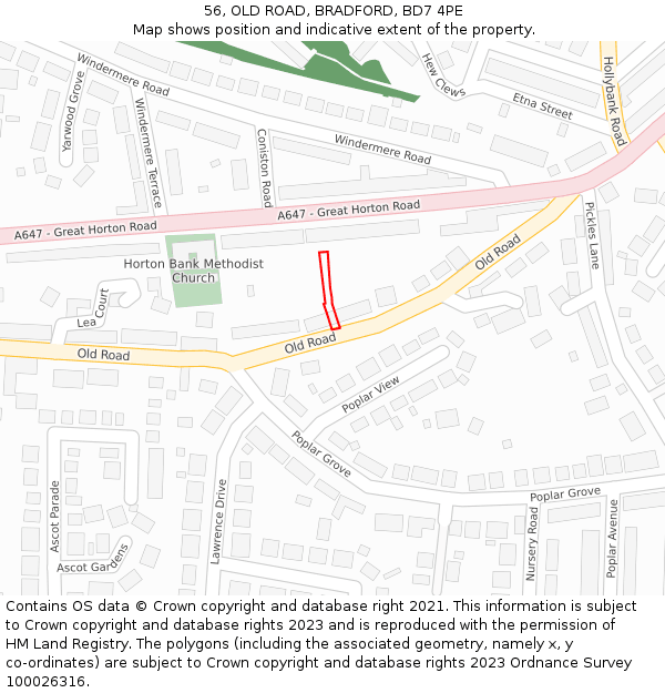 56, OLD ROAD, BRADFORD, BD7 4PE: Location map and indicative extent of plot