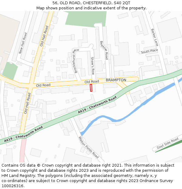 56, OLD ROAD, CHESTERFIELD, S40 2QT: Location map and indicative extent of plot