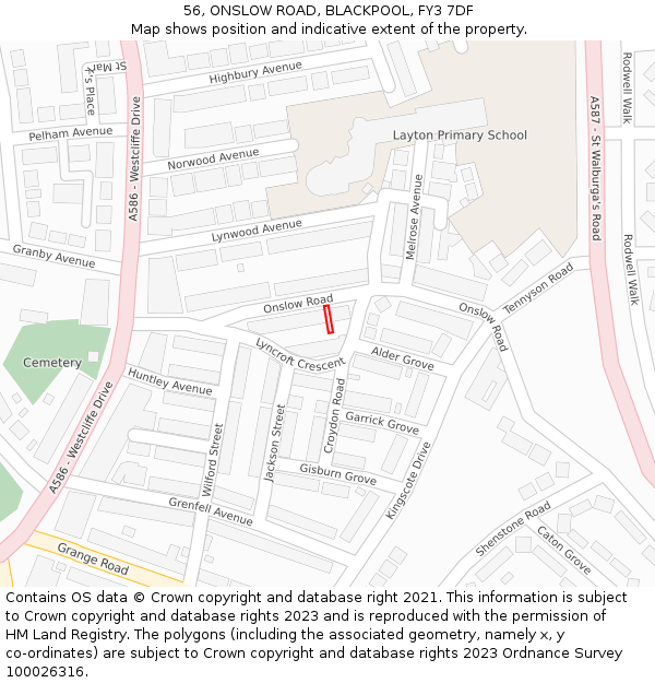 56, ONSLOW ROAD, BLACKPOOL, FY3 7DF: Location map and indicative extent of plot