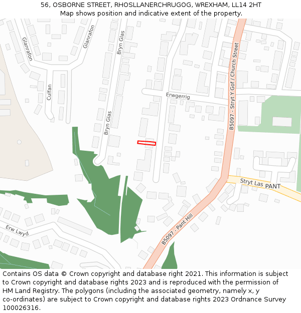 56, OSBORNE STREET, RHOSLLANERCHRUGOG, WREXHAM, LL14 2HT: Location map and indicative extent of plot