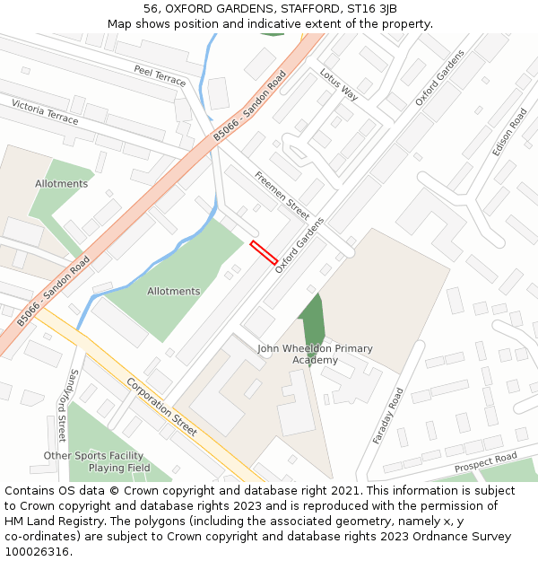 56, OXFORD GARDENS, STAFFORD, ST16 3JB: Location map and indicative extent of plot