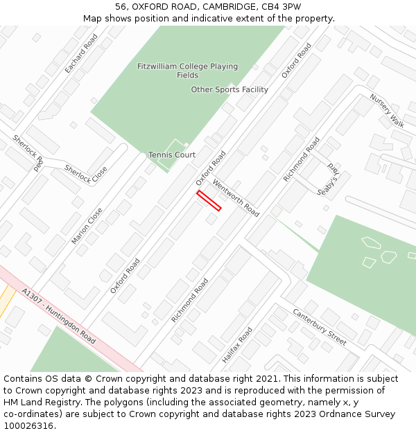56, OXFORD ROAD, CAMBRIDGE, CB4 3PW: Location map and indicative extent of plot