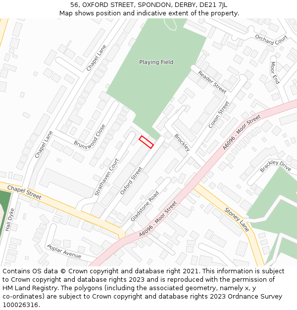 56, OXFORD STREET, SPONDON, DERBY, DE21 7JL: Location map and indicative extent of plot