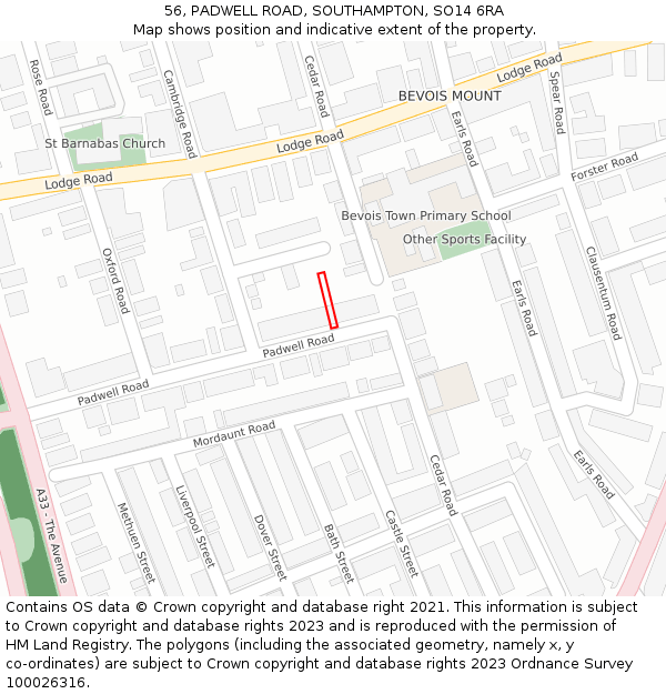 56, PADWELL ROAD, SOUTHAMPTON, SO14 6RA: Location map and indicative extent of plot