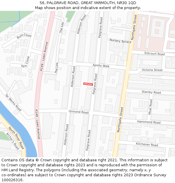 56, PALGRAVE ROAD, GREAT YARMOUTH, NR30 1QD: Location map and indicative extent of plot