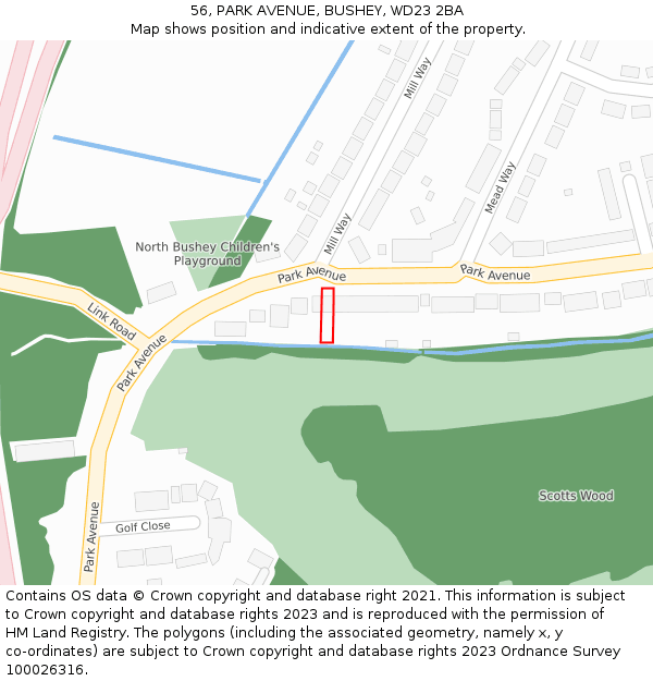 56, PARK AVENUE, BUSHEY, WD23 2BA: Location map and indicative extent of plot