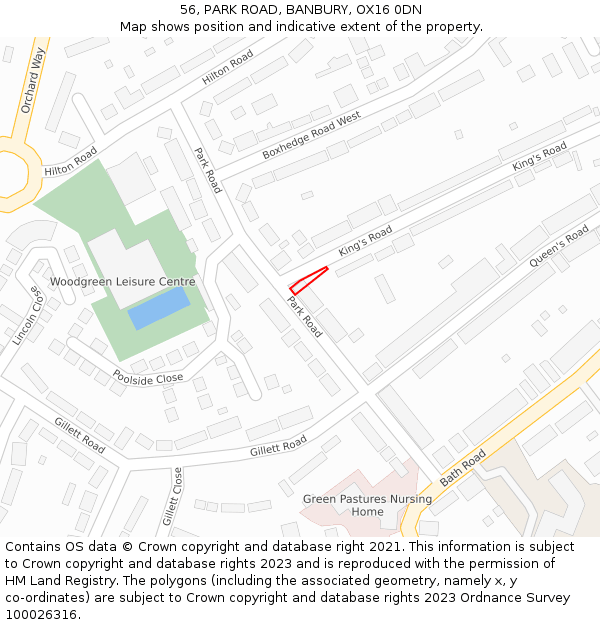 56, PARK ROAD, BANBURY, OX16 0DN: Location map and indicative extent of plot