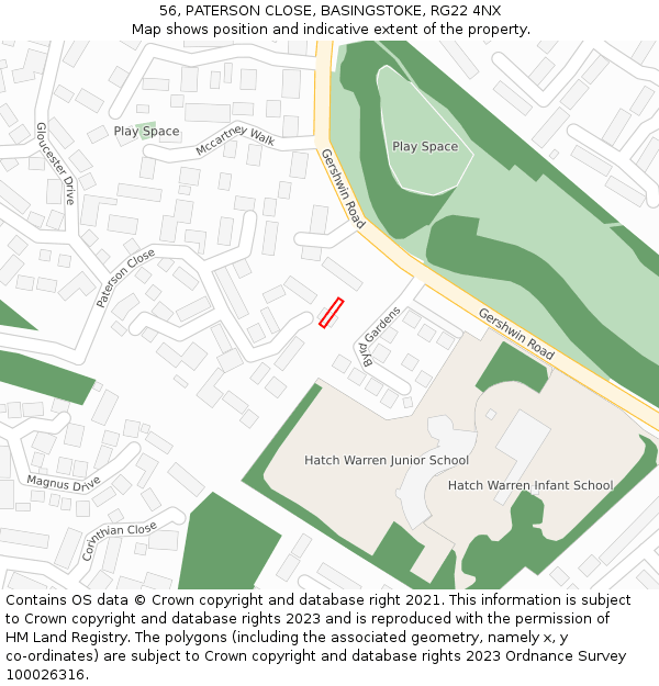 56, PATERSON CLOSE, BASINGSTOKE, RG22 4NX: Location map and indicative extent of plot