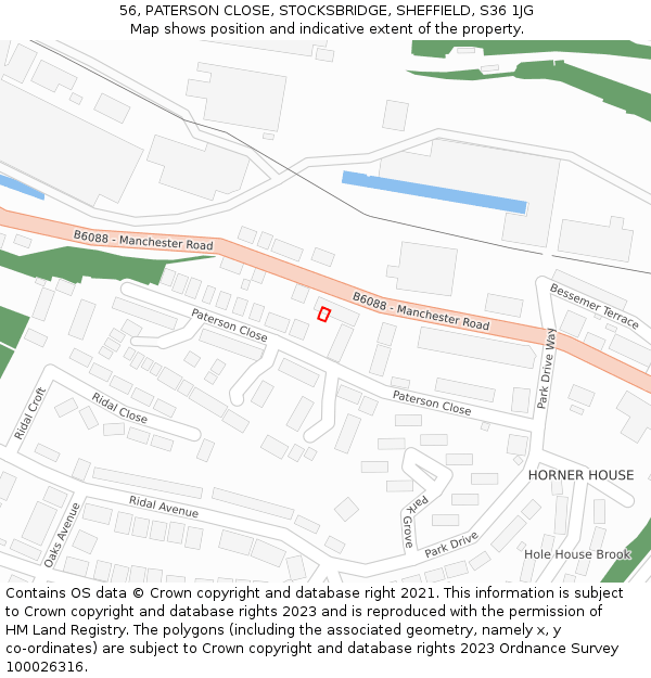 56, PATERSON CLOSE, STOCKSBRIDGE, SHEFFIELD, S36 1JG: Location map and indicative extent of plot