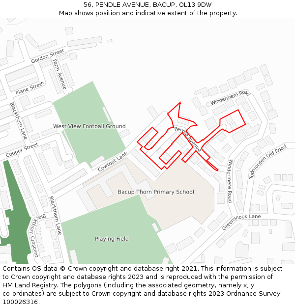 56, PENDLE AVENUE, BACUP, OL13 9DW: Location map and indicative extent of plot
