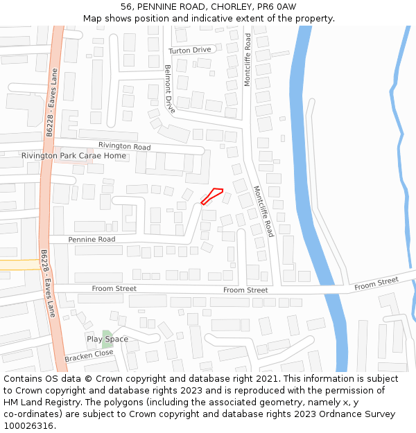 56, PENNINE ROAD, CHORLEY, PR6 0AW: Location map and indicative extent of plot