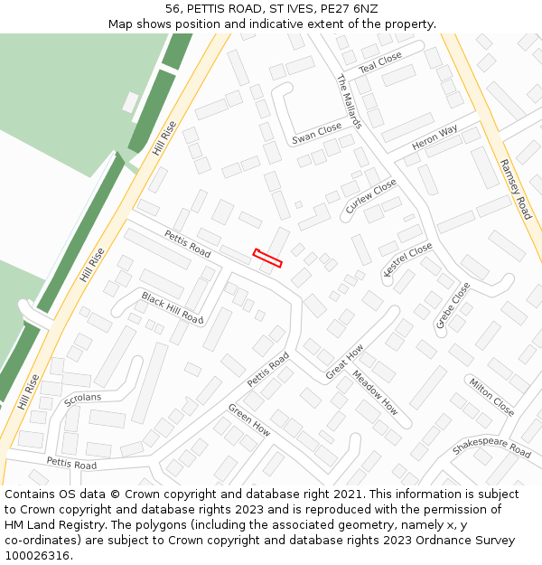 56, PETTIS ROAD, ST IVES, PE27 6NZ: Location map and indicative extent of plot