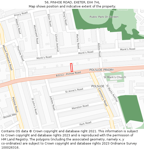 56, PINHOE ROAD, EXETER, EX4 7HL: Location map and indicative extent of plot