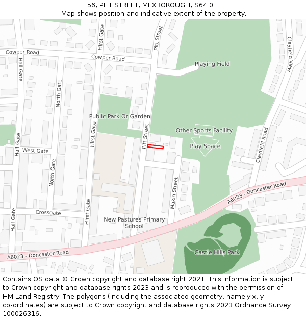 56, PITT STREET, MEXBOROUGH, S64 0LT: Location map and indicative extent of plot