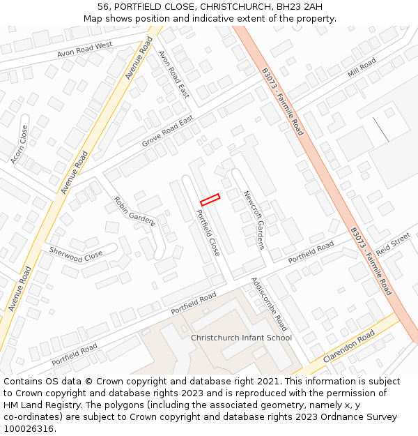 56, PORTFIELD CLOSE, CHRISTCHURCH, BH23 2AH: Location map and indicative extent of plot