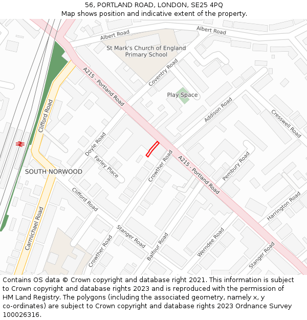 56, PORTLAND ROAD, LONDON, SE25 4PQ: Location map and indicative extent of plot