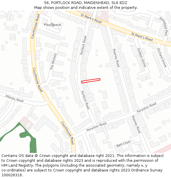 56, PORTLOCK ROAD, MAIDENHEAD, SL6 6DZ: Location map and indicative extent of plot