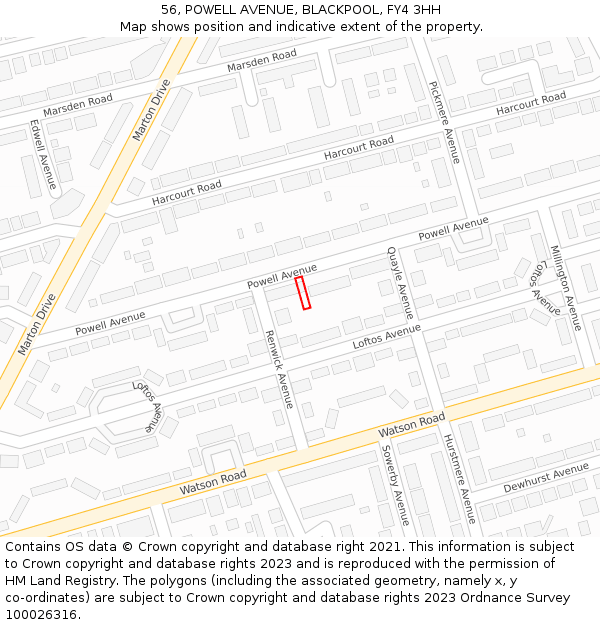 56, POWELL AVENUE, BLACKPOOL, FY4 3HH: Location map and indicative extent of plot