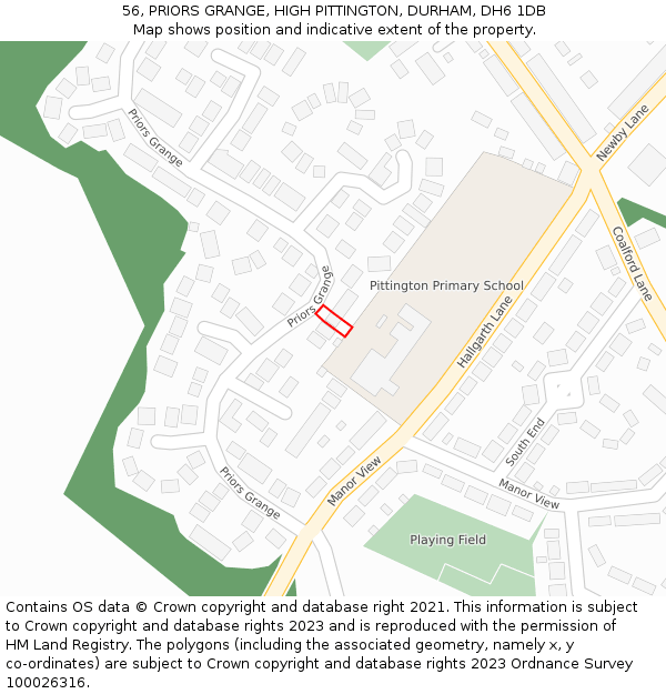 56, PRIORS GRANGE, HIGH PITTINGTON, DURHAM, DH6 1DB: Location map and indicative extent of plot