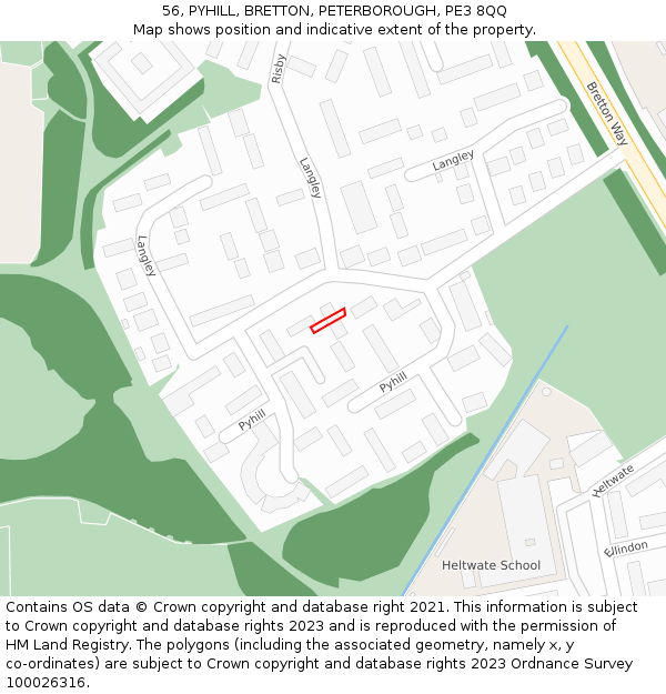 56, PYHILL, BRETTON, PETERBOROUGH, PE3 8QQ: Location map and indicative extent of plot
