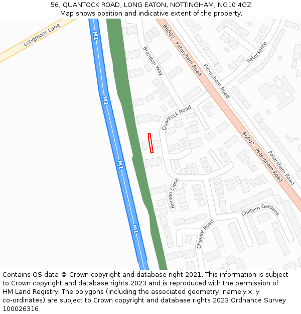 56, QUANTOCK ROAD, LONG EATON, NOTTINGHAM, NG10 4GZ: Location map and indicative extent of plot