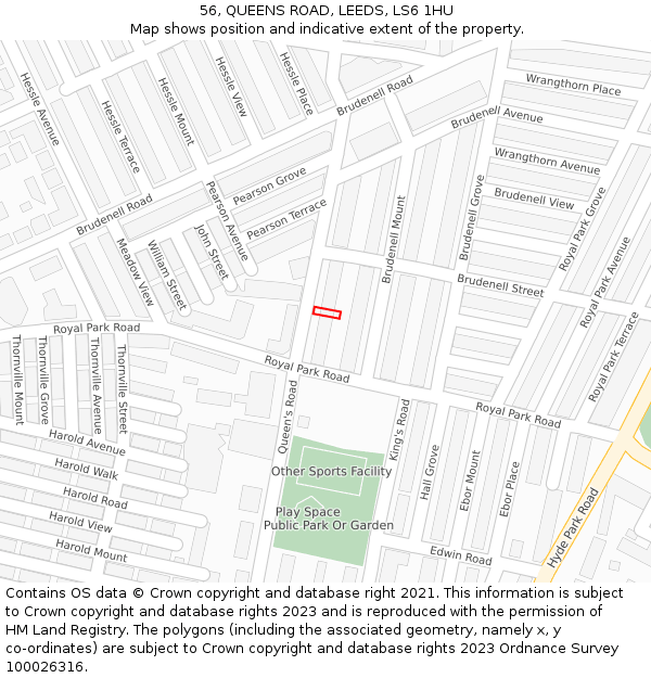 56, QUEENS ROAD, LEEDS, LS6 1HU: Location map and indicative extent of plot