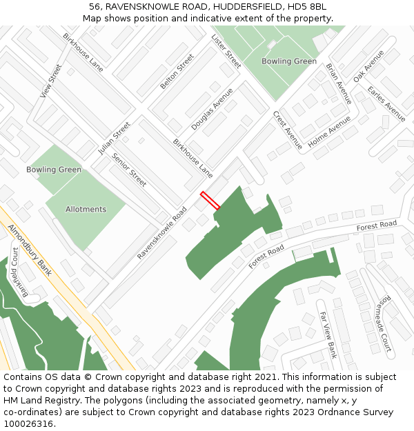 56, RAVENSKNOWLE ROAD, HUDDERSFIELD, HD5 8BL: Location map and indicative extent of plot