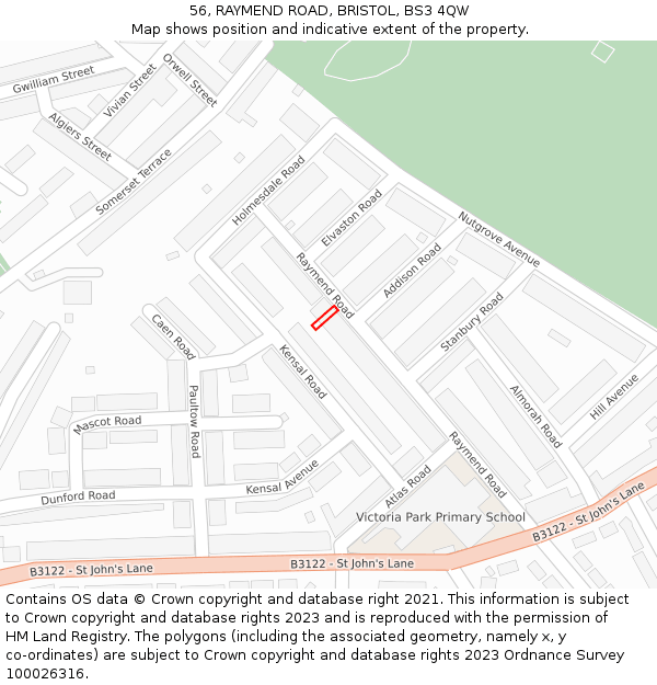 56, RAYMEND ROAD, BRISTOL, BS3 4QW: Location map and indicative extent of plot